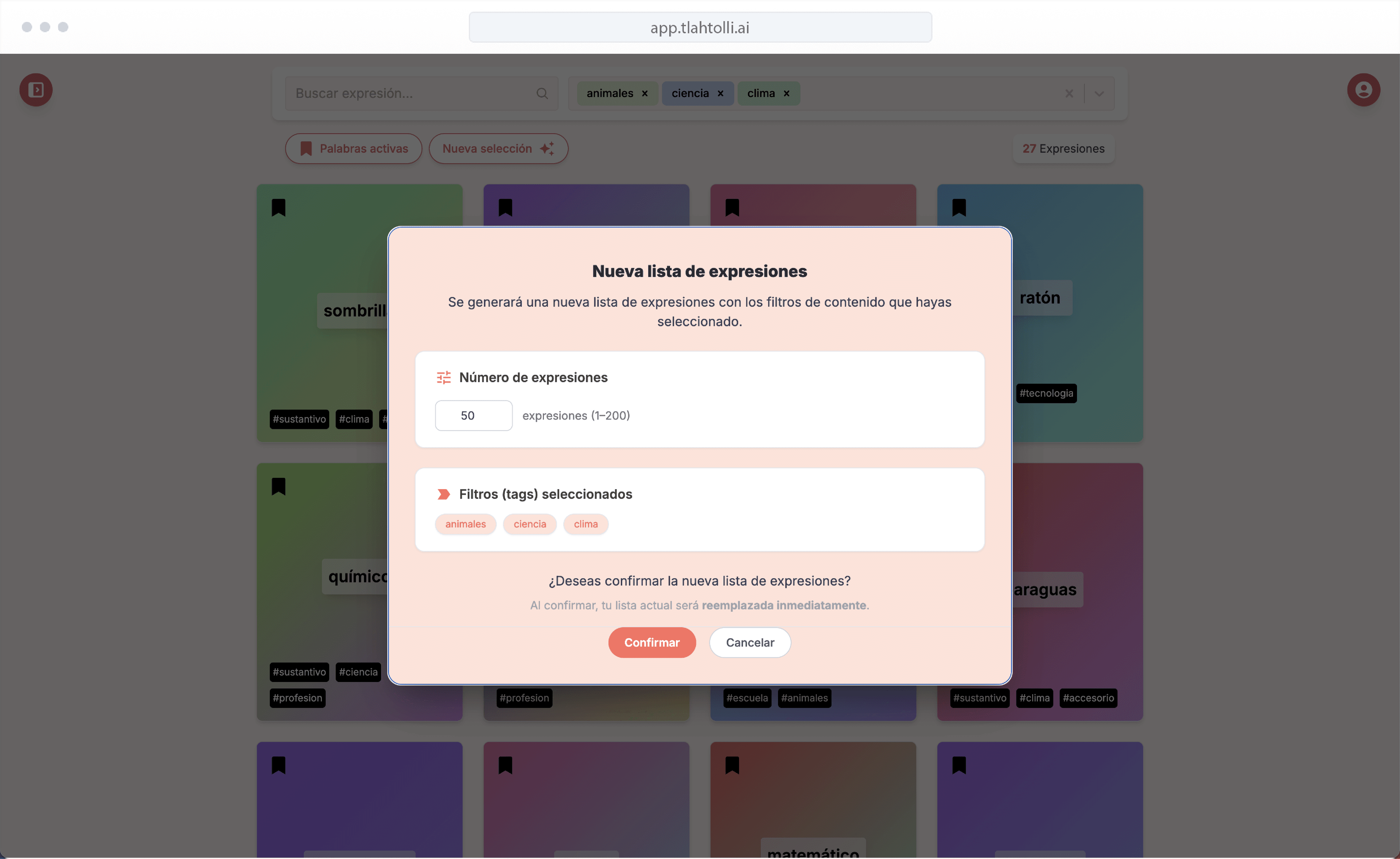 Tutor AI de tlahtolli.ai practicando vocabulario
