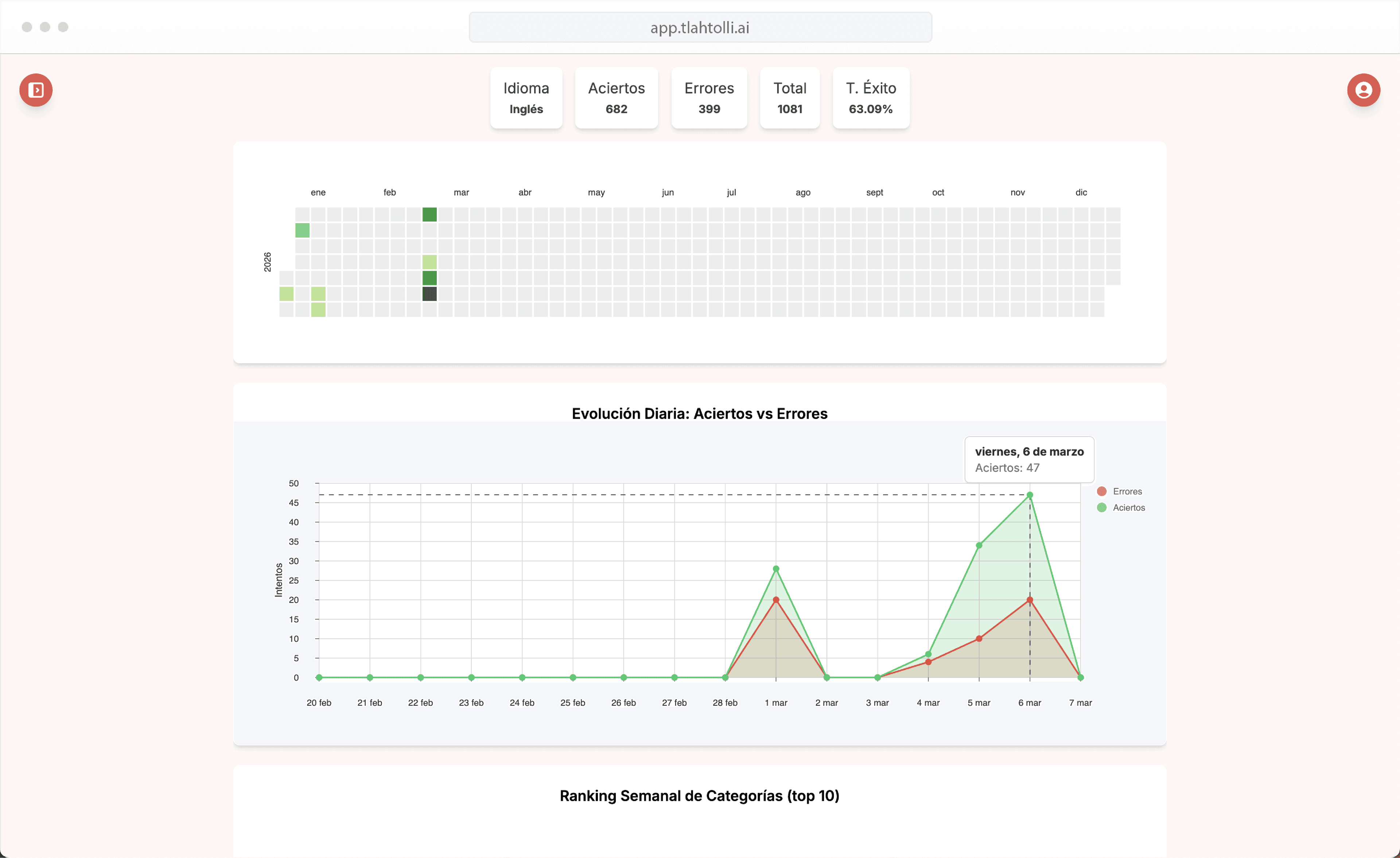 Tutor AI de tlahtolli.ai practicando vocabulario